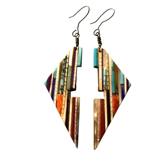 VTG Santo Domingo Earrings Mosaic Cobblestone Inlay by Renowned Henry Rosetta - Picture 1 of 15